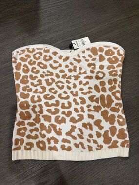 Express Strapless Leopard Knit Top - Cream & Brown